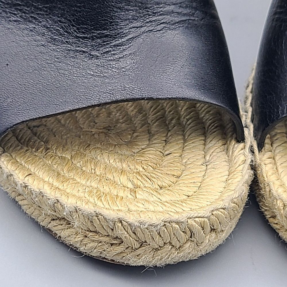 Celine Black Leather Espadrille Wedge Sandals - Picture 6 of 11